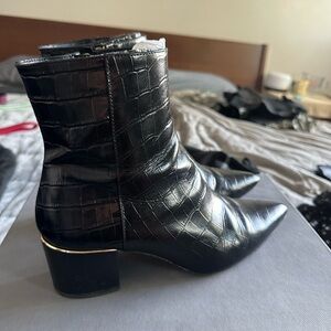 Thursday Black Croc-Embossed Ankle Boots